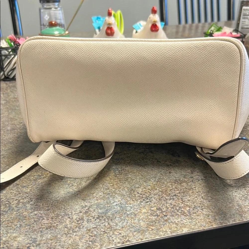 Coach Cream Pebbled Leather Backpack with Gold-Tone Hardware